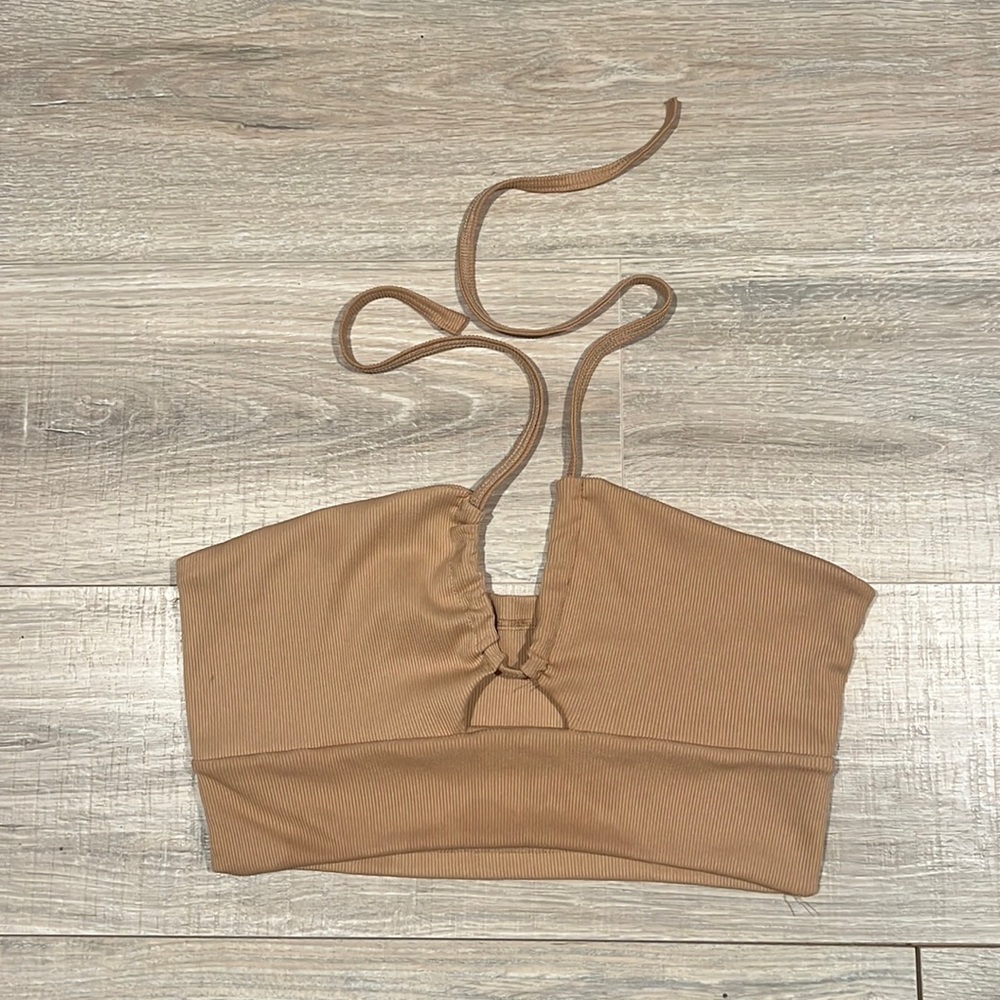 Beige halter crop top
